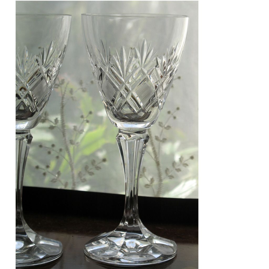 A vintage pair of good quality crystal cut glass Wine Glasses Cut Glass