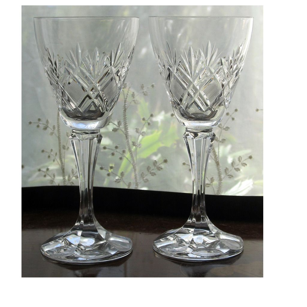 A vintage pair of good quality crystal cut glass Wine Glasses Cut Glass