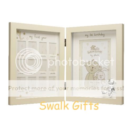 NEW BABY GIFT MY FIRST YEAR DOUBLE PHOTO FRAME BUTTON CORNER FIRST 