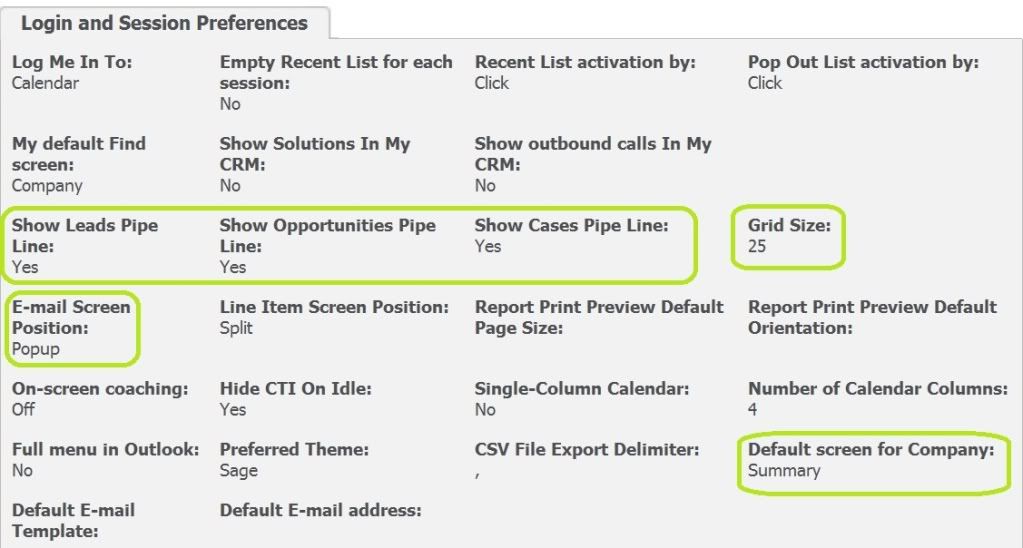 Preferences Change Before Using Sage CRM