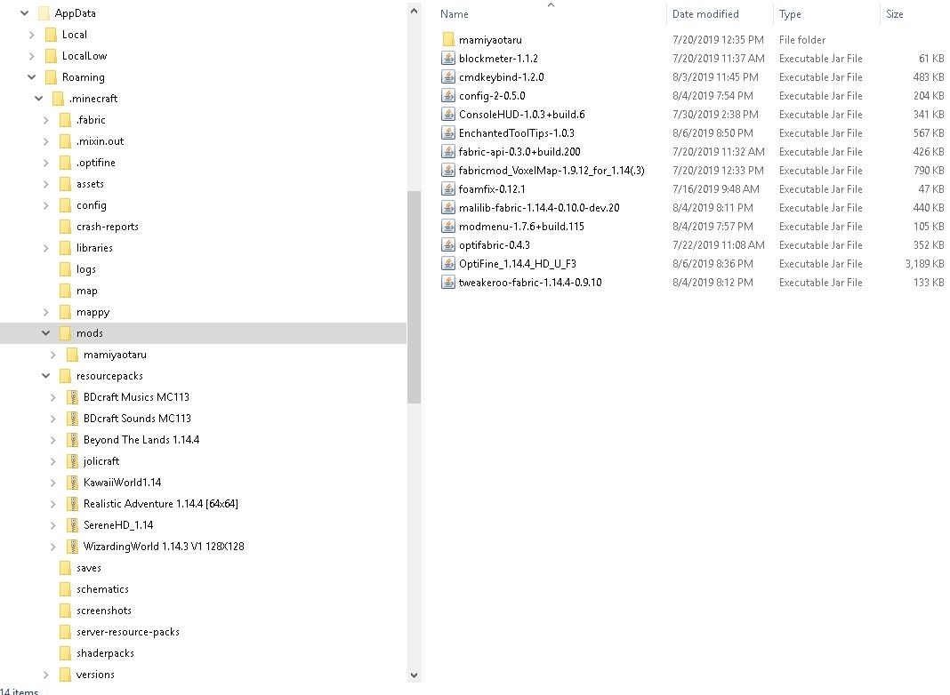 working mod and resource setup 1.14.4